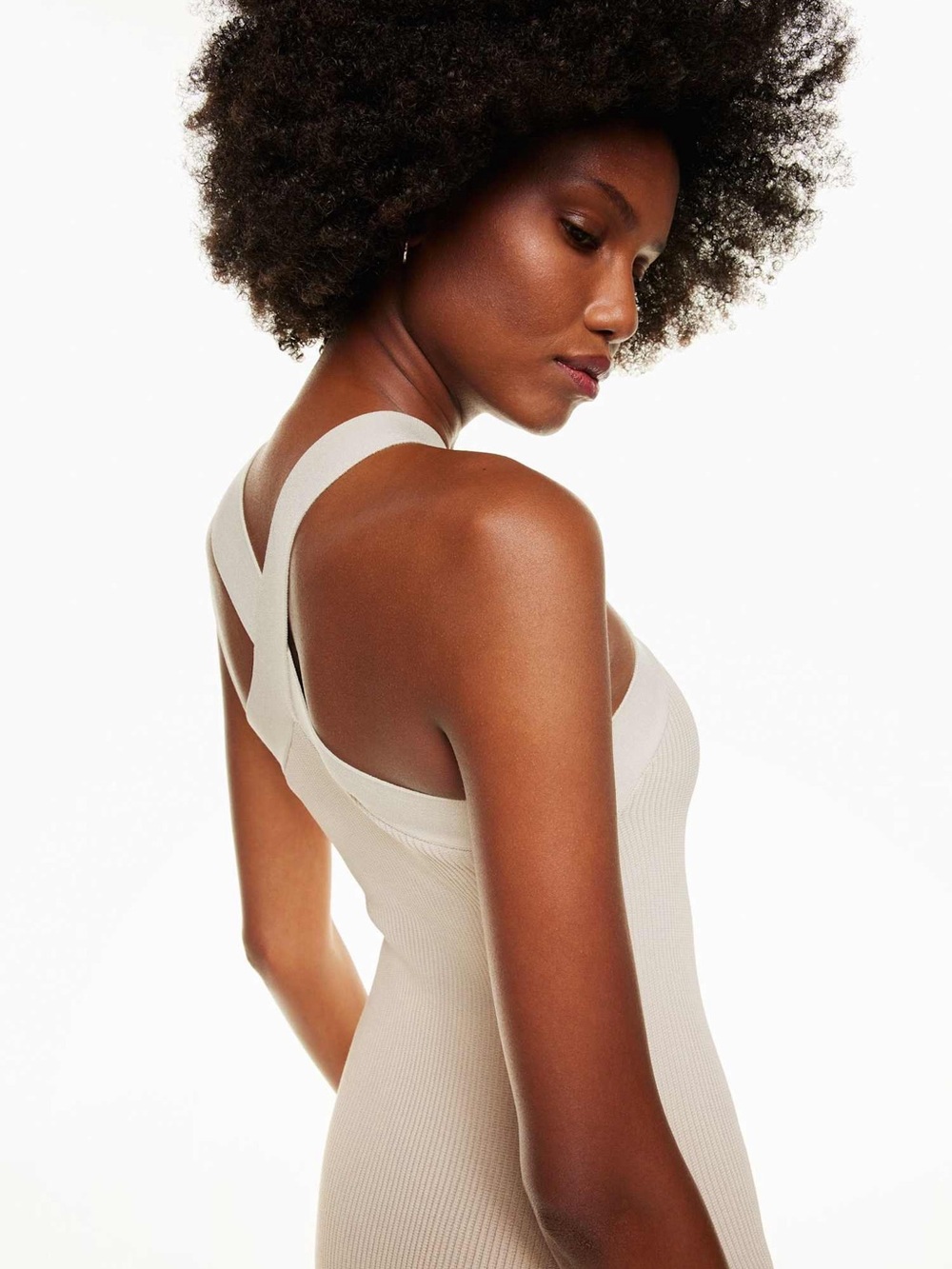 Aritzia Babaton Sculpt Knit Criss Cross Dress Cream Size Medium - Picture 2 of 12